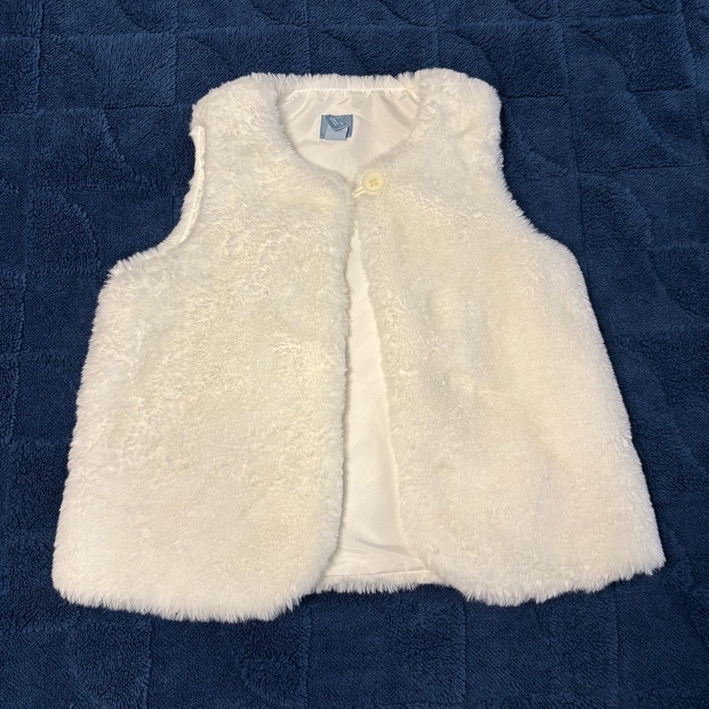 Baby Gap Girls White Faux Fur Open Vest
